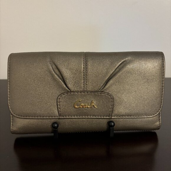 Coach Ashley Gold Metallic Checkbook Wallet - Picture 1 of 12